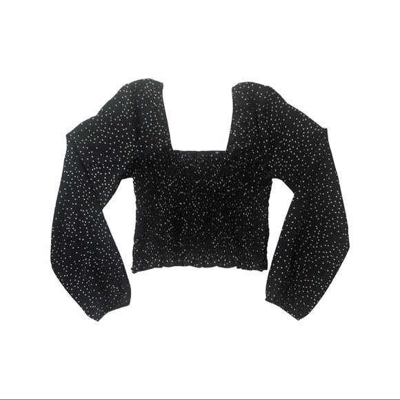 SHEIN POLKA DOT LETTUCE EDGE CROP TOP IN BLACK - Picture 1 of 3